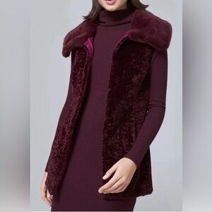 White House Black Market Long Faux Fur Vest Cabernet Size Medium